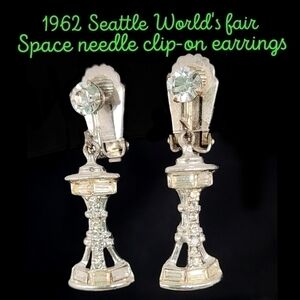 1962 Seattle space needle rhinestone world's fair clip-on earrings
